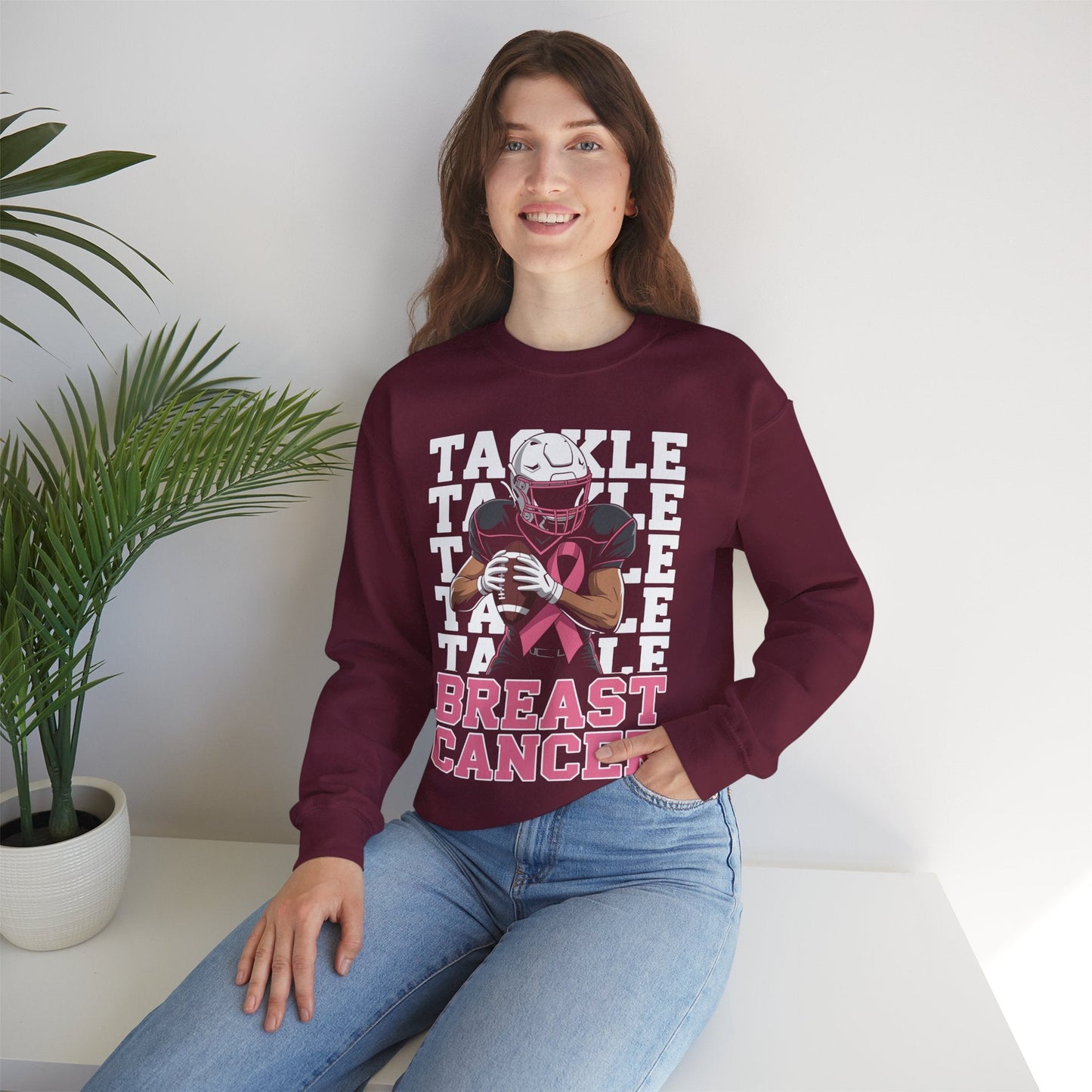 Tackle Football Breast Cancer Awareness Pink Ribbon Sweatshirt