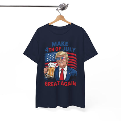 Funny Trump Make 4th Of July Great Again Drinking Beer T-Shirt