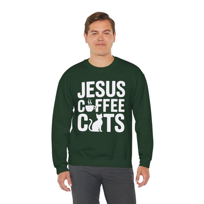 Christian Jesus, Coffee, Cats - Religous Cat Caffeine Lover Sweatshirt