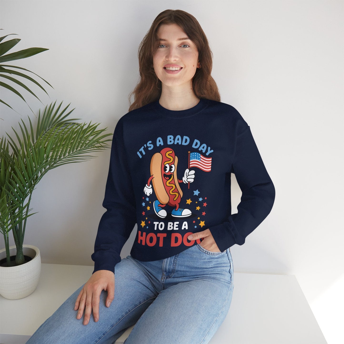 Its A Bad Day To Be A Hot Dog Funny meme HotDog usa flag Men Women Sweatshirt