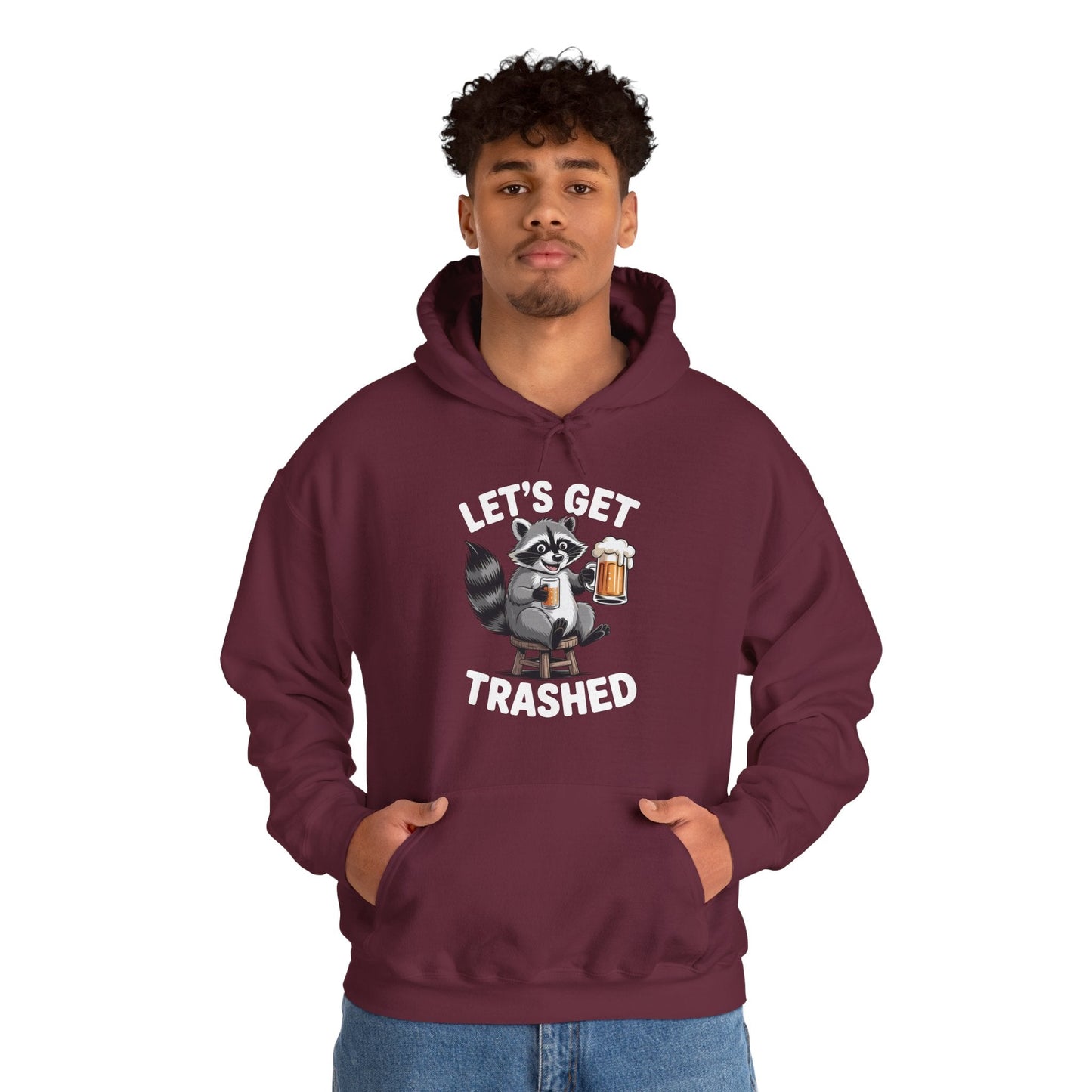 Funny Let's Get Trashed Raccoon Meme Humor Beer Drinking Hoodie