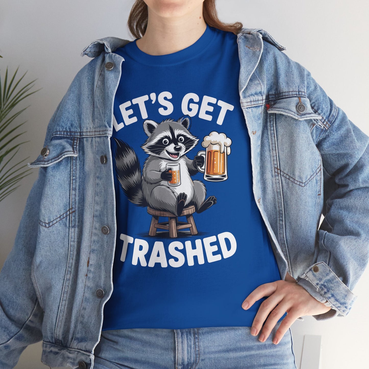 Funny Let's Get Trashed Raccoon Meme Humor Beer Drinking T-Shirt