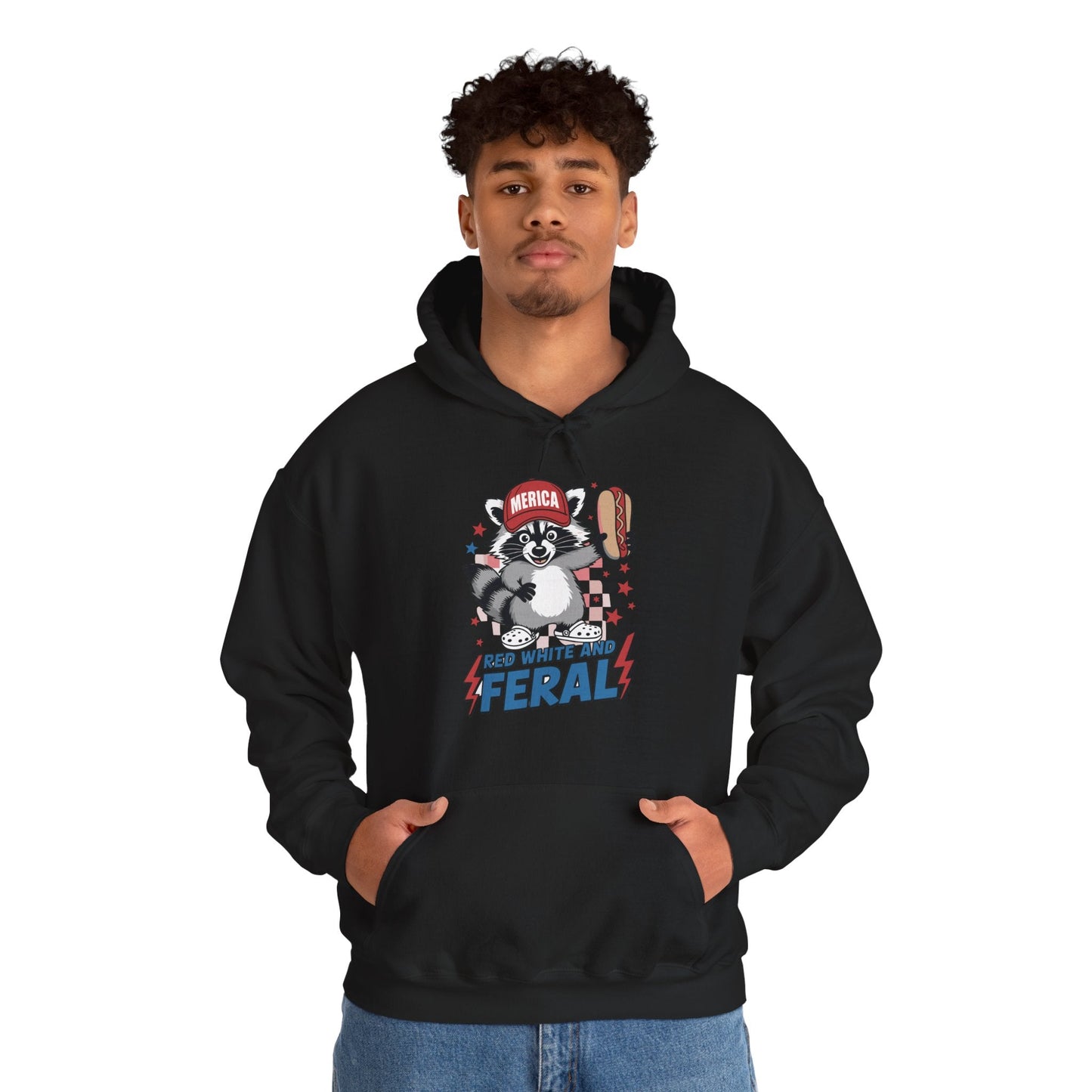 Red White And Feral Raccoon 4th of July Saying Meme Hoodie