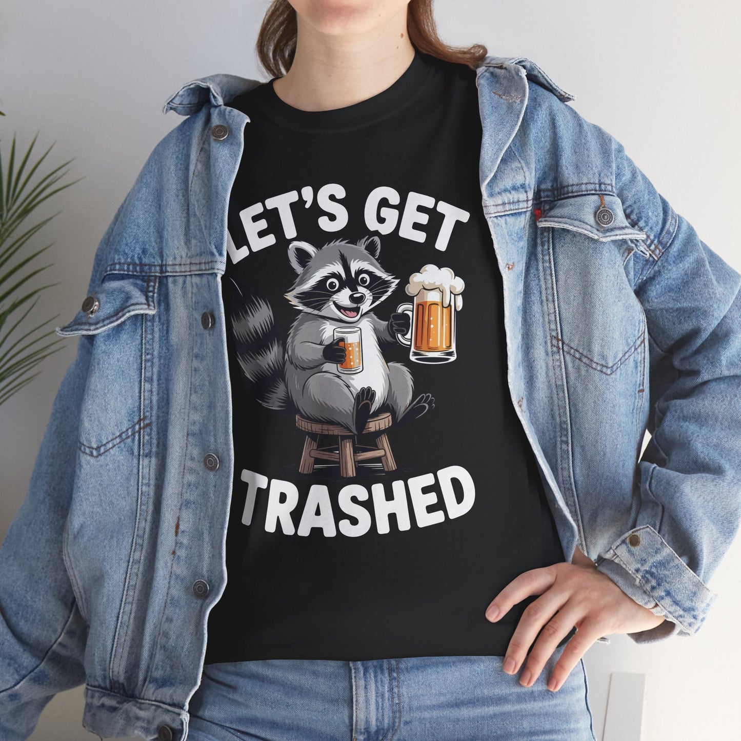 Funny Let's Get Trashed Raccoon Meme Humor Beer Drinking T-Shirt