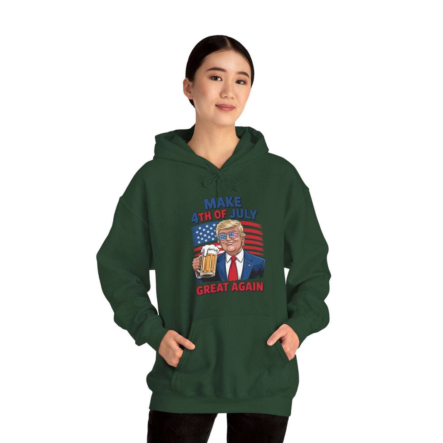 Funny Trump Make 4th Of July Great Again Drinking Beer Hoodie