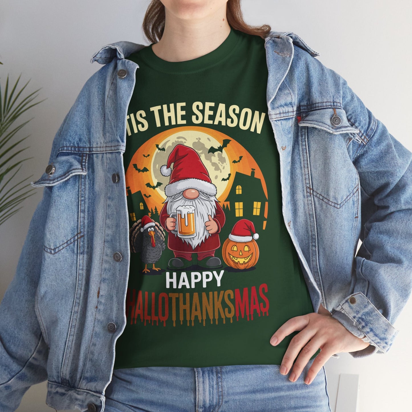 Happy Hallothanksmas Halloween Thanksgiving Merry Christmas T-Shirt