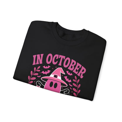 In October We Wear Pink Breast Cancer Awareness Halloween Sweatshirt