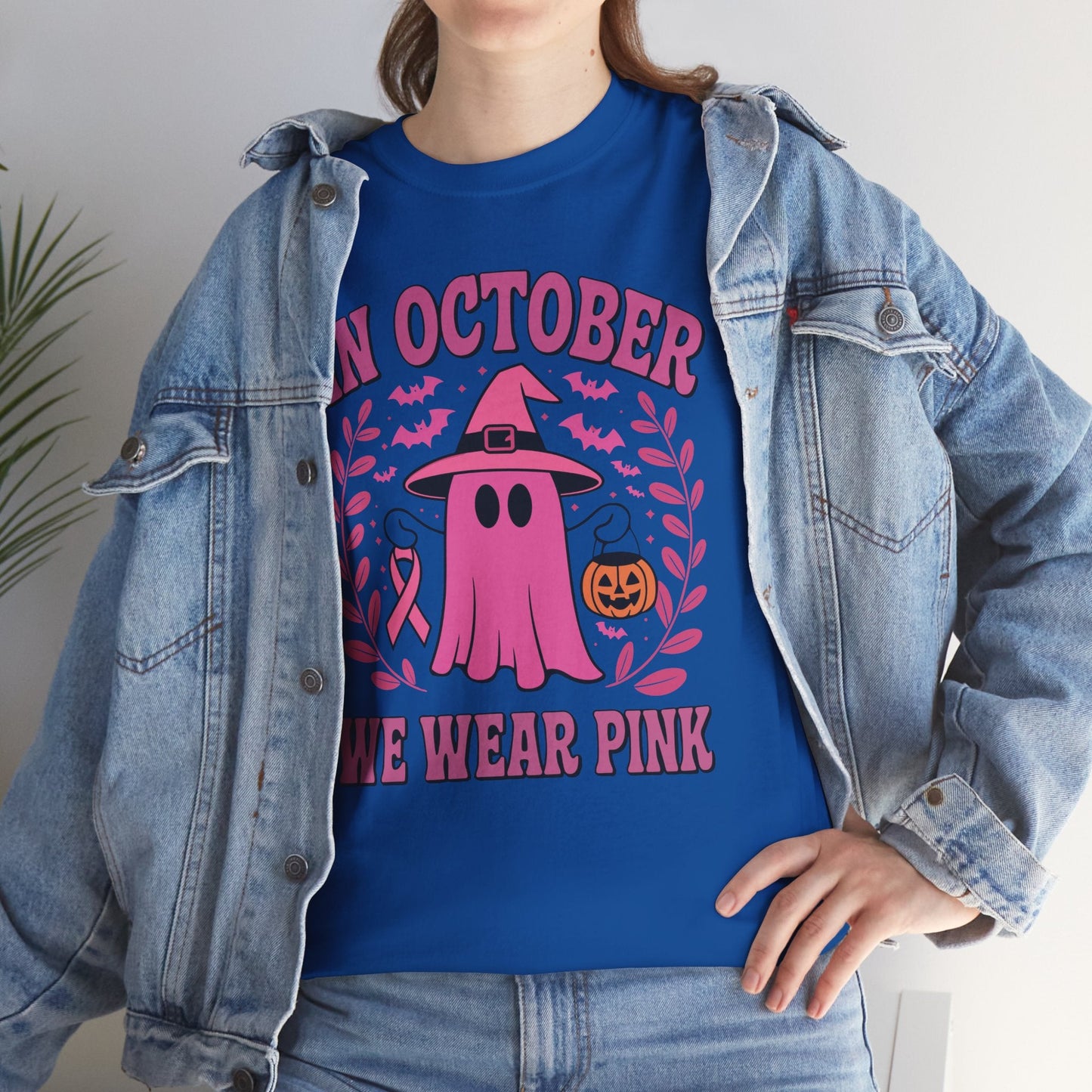 In October We Wear Pink Breast Cancer Awareness Halloween T-Shirt