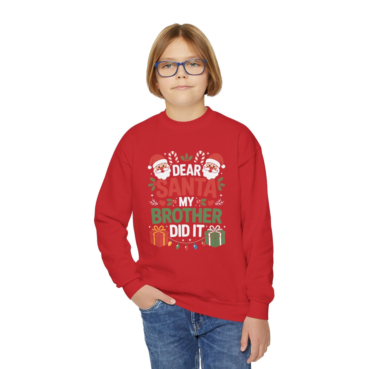 Dear Santa My Brother Did It Funny Christmas Boys Girls Kids Sweatshirt