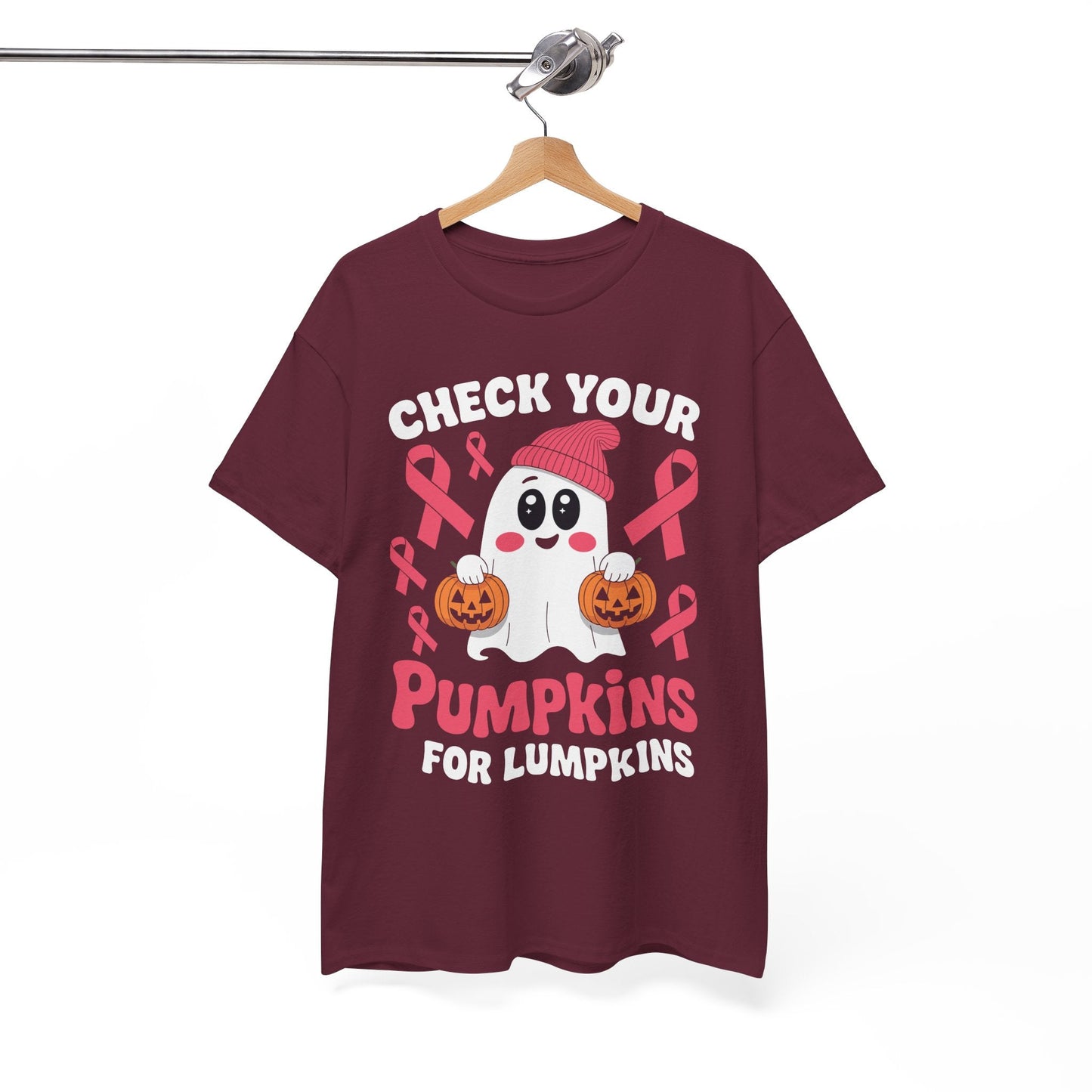 Breast Cancer Halloween Boo Ghost Check Your Pumpkins Womens T-Shirt