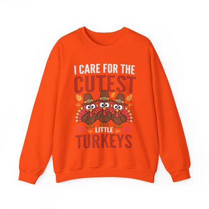 Care For Little Turkeys Nurse Fall Thanksgiving Scrub Top Sweatshirt