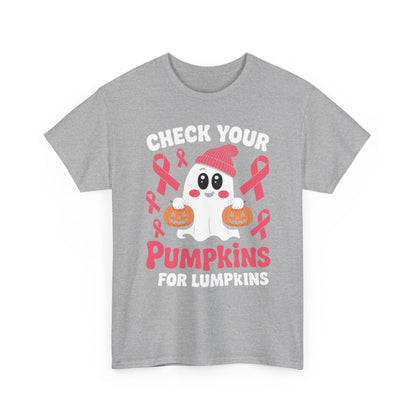Breast Cancer Halloween Boo Ghost Check Your Pumpkins Womens T-Shirt