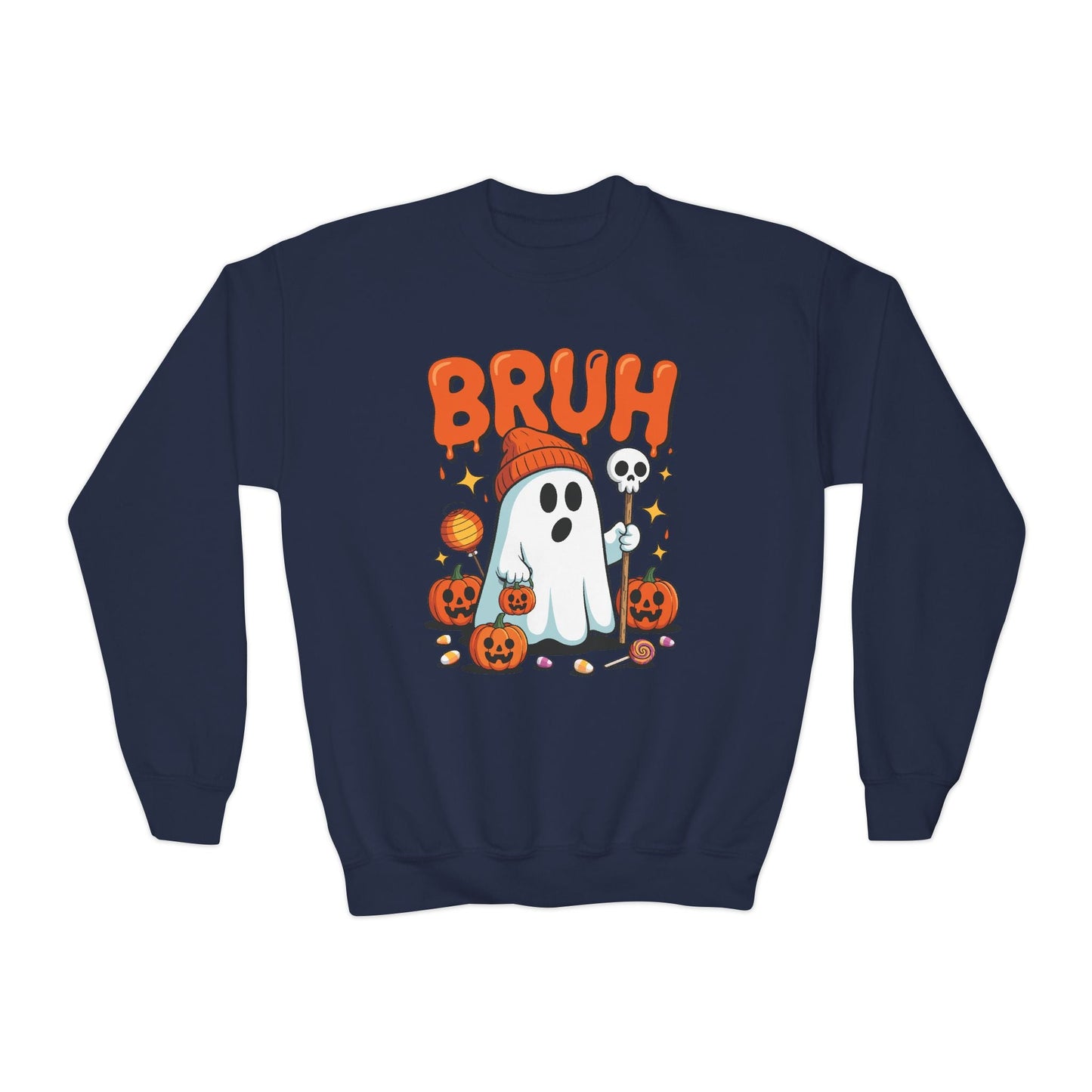 Bruh Ghost Halloween Cute Ghost Trick Or Treat Candy Kids Sweatshirt