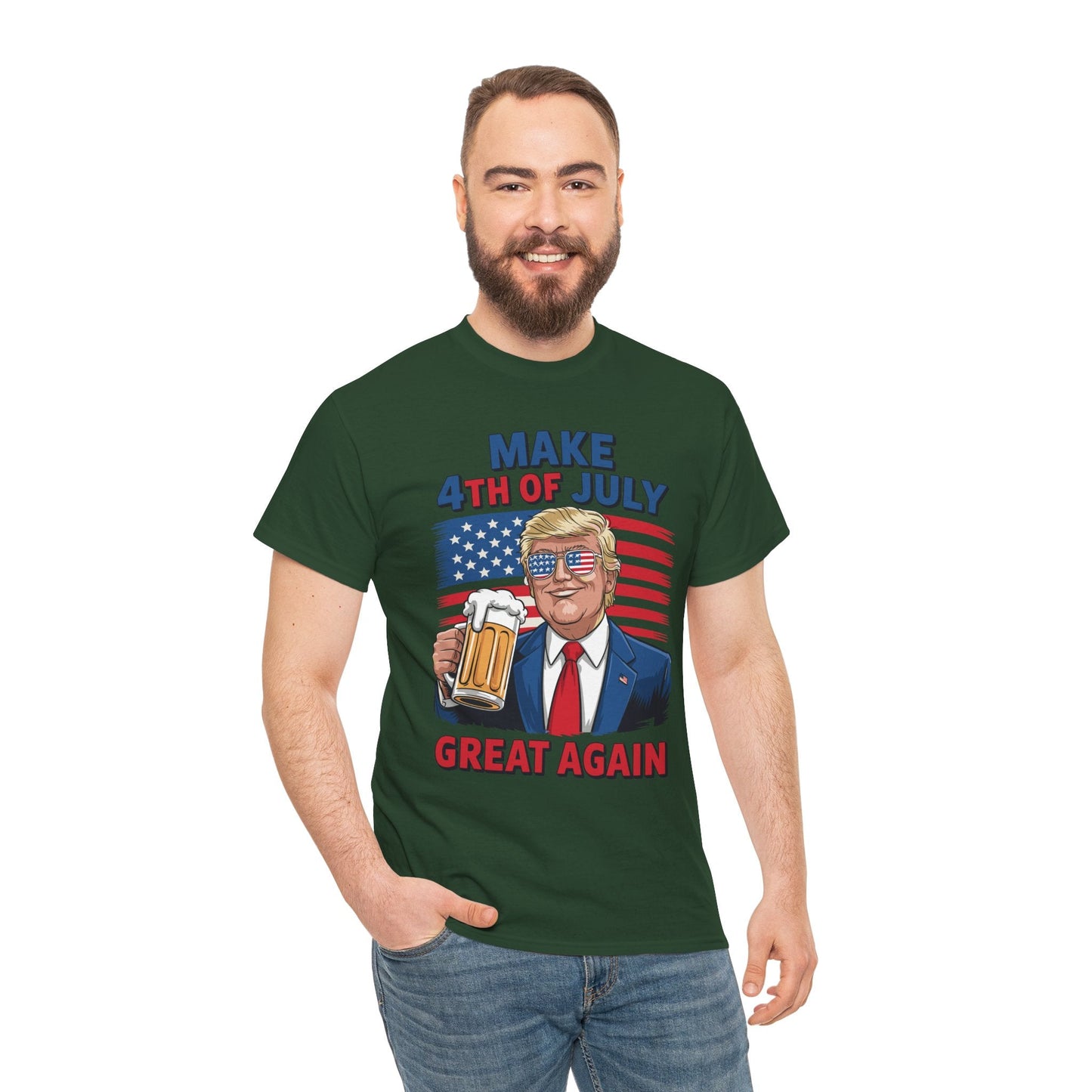 Funny Trump Make 4th Of July Great Again Drinking Beer T-Shirt