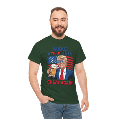 Funny Trump Make 4th Of July Great Again Drinking Beer T-Shirt