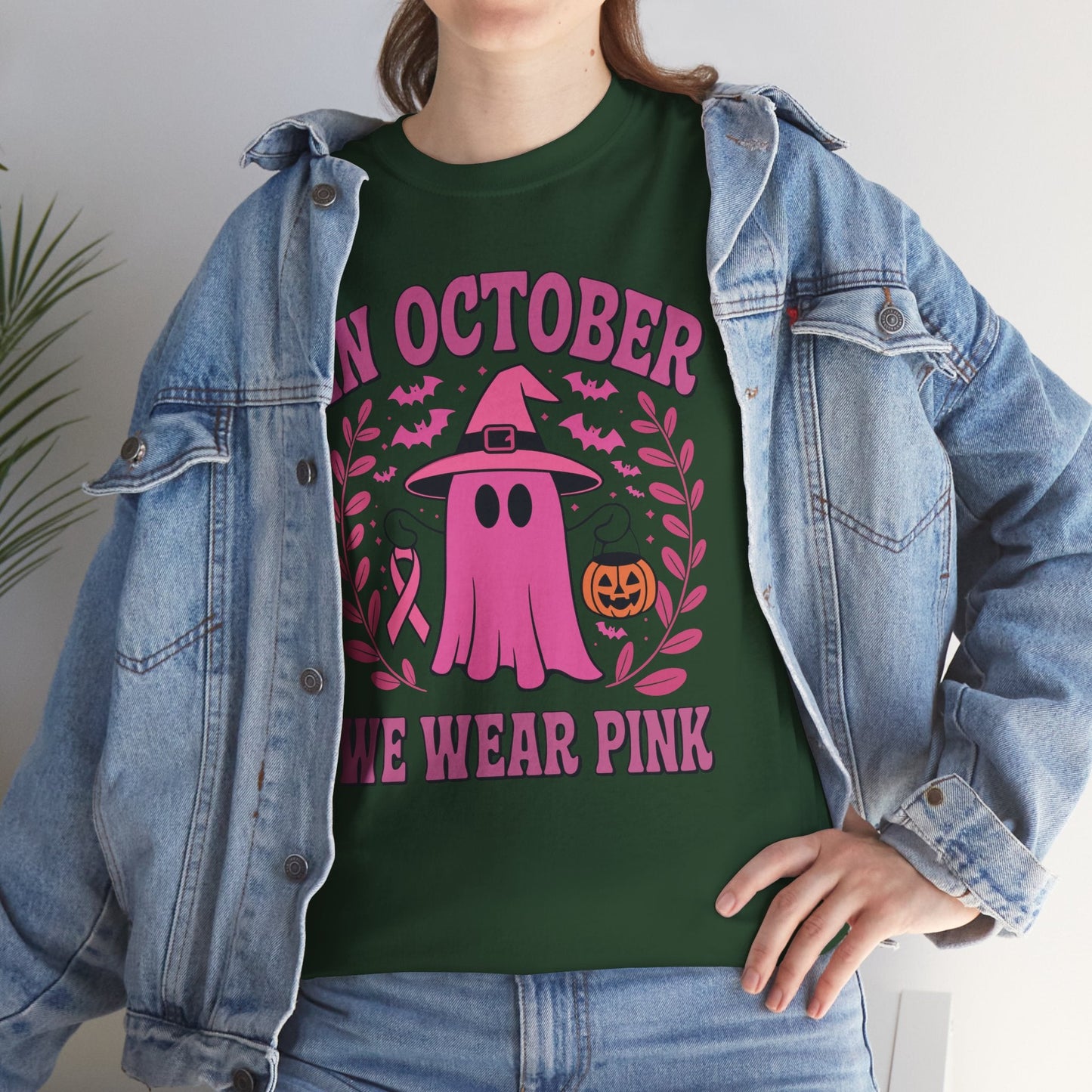 In October We Wear Pink Breast Cancer Awareness Halloween T-Shirt