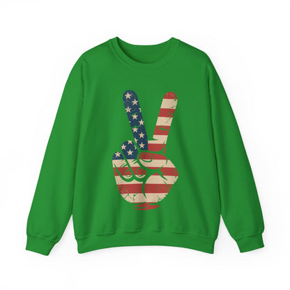 USA Flag Peace Sign Hand 4th of July Patriotic Men Boys Sweatshirt