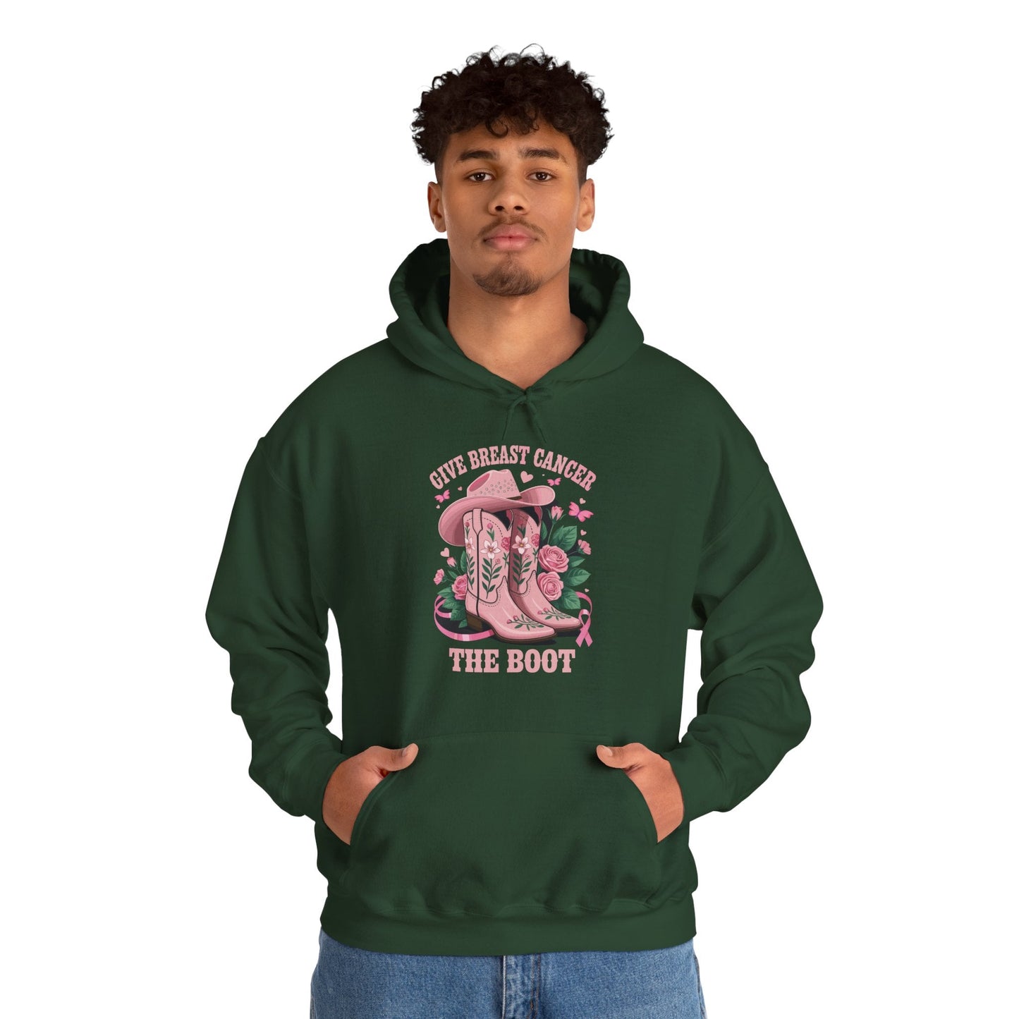 Give Breast Cancer The Boot Cowgirl Cancer Awareness Ribbon Hoodie