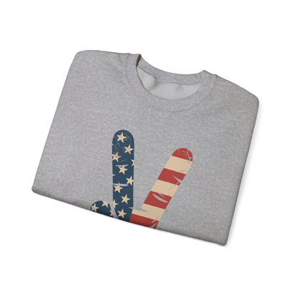 USA Flag Peace Sign Hand 4th of July Patriotic Men Boys Sweatshirt