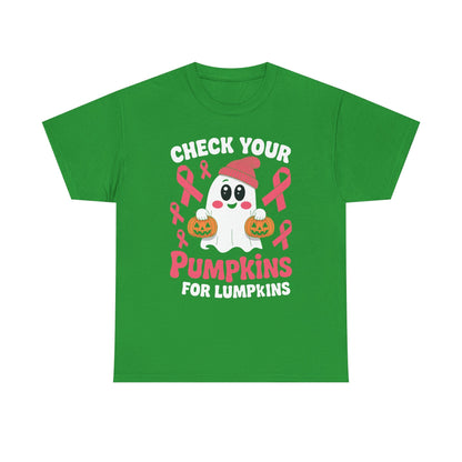 Breast Cancer Halloween Boo Ghost Check Your Pumpkins Womens T-Shirt