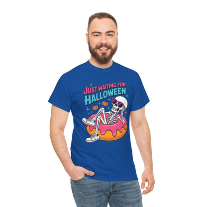 Just Waiting For Halloween Skeleton Donut Summerween Vibes T-Shirt