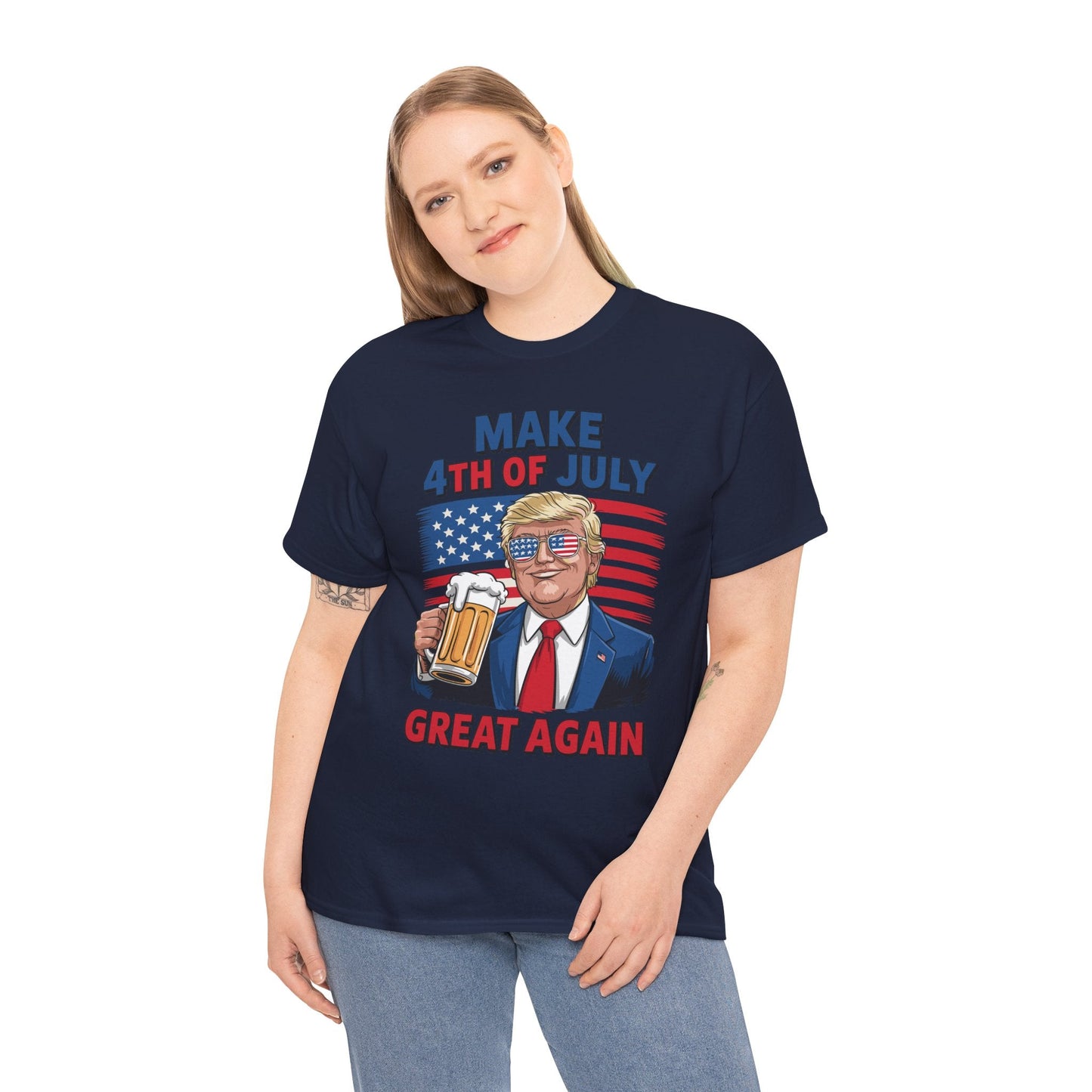 Funny Trump Make 4th Of July Great Again Drinking Beer T-Shirt