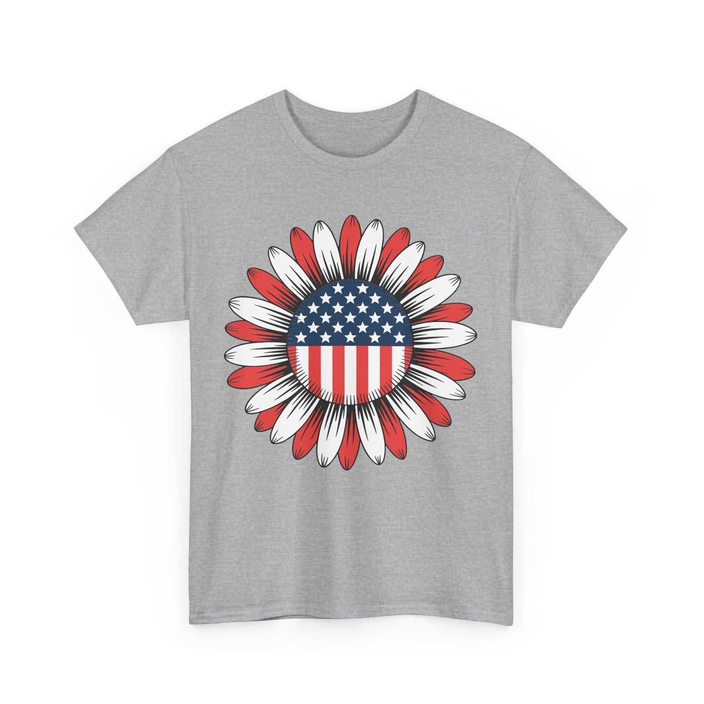 Sunflower American Flag 4th of July Women Men Merica USA T-Shirt