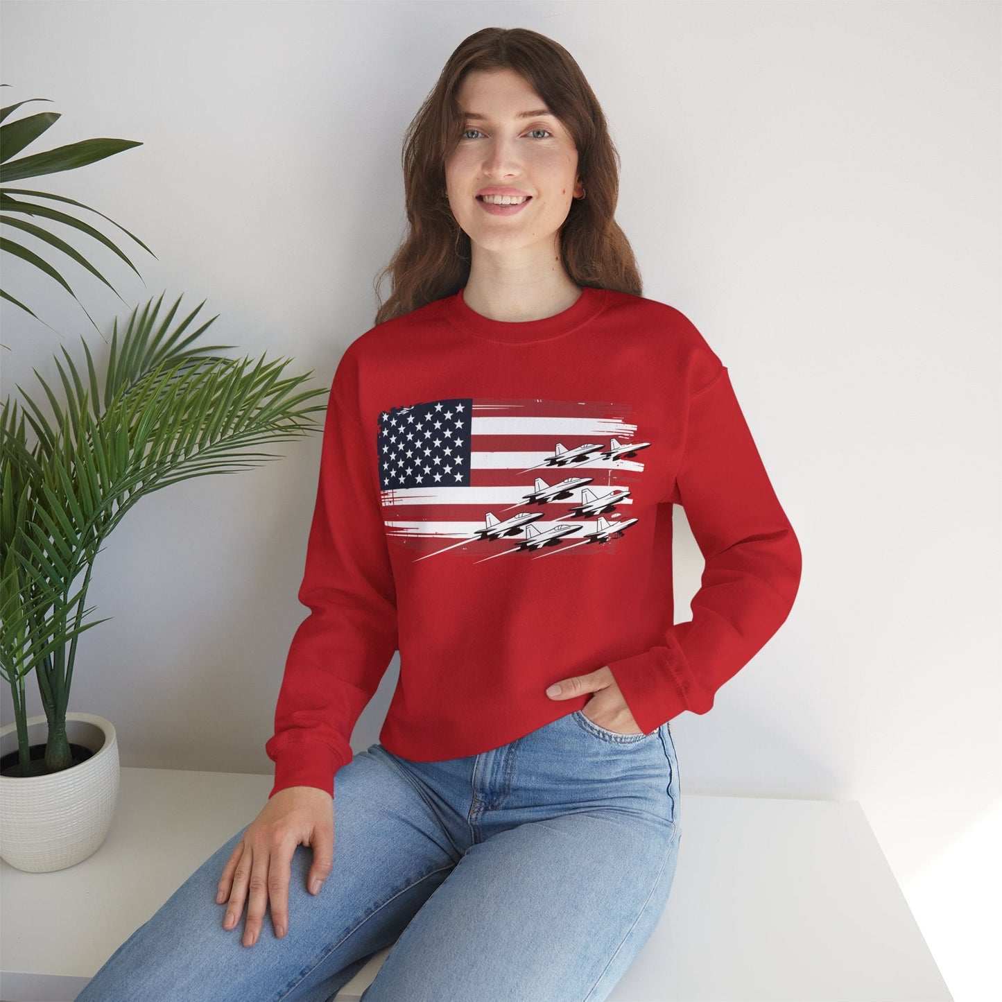 Patriotic Red White Blue USA Flag Fighter Jets 4th of July Sweatshirt