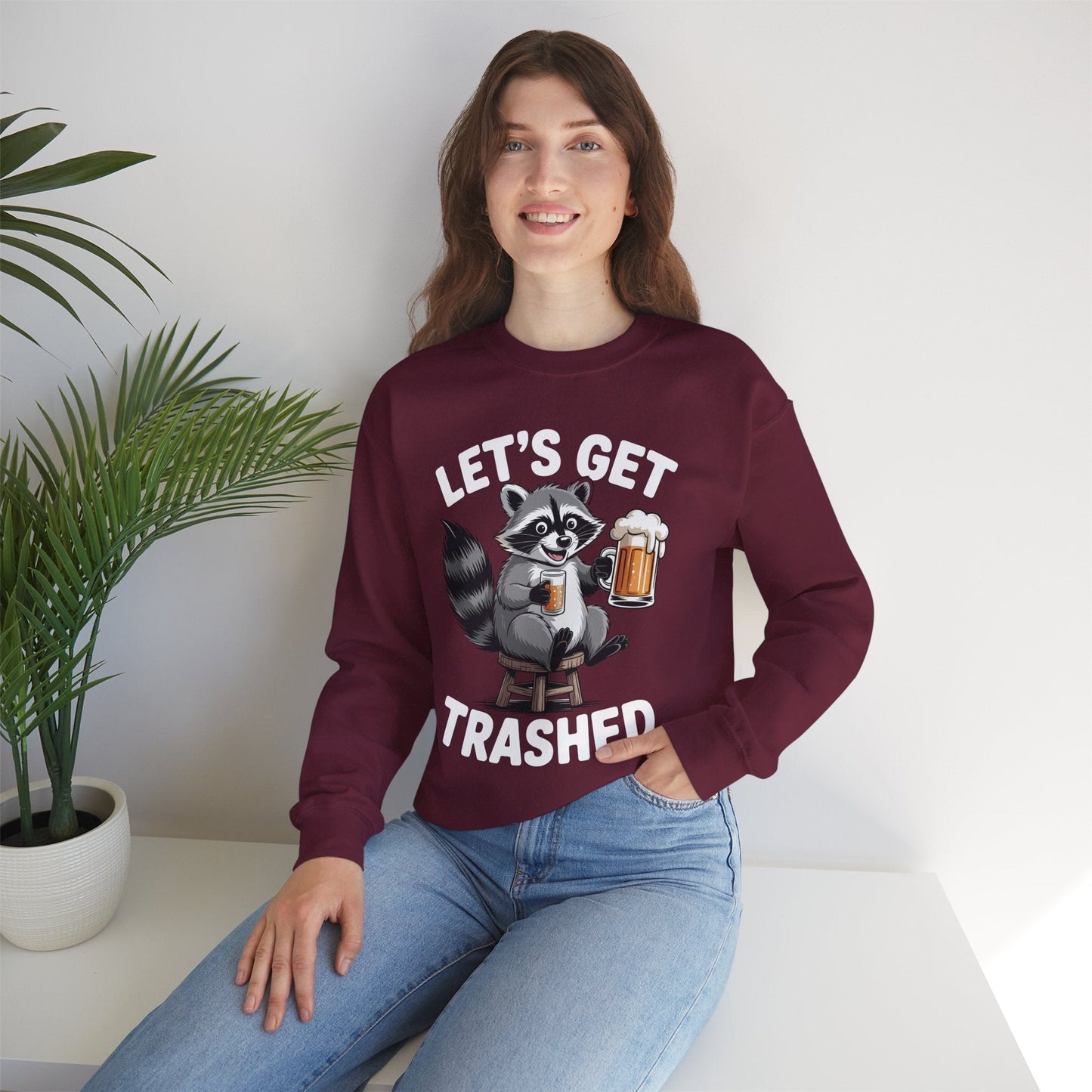 Funny Let's Get Trashed Raccoon Meme Humor Beer Drinking Sweatshirt