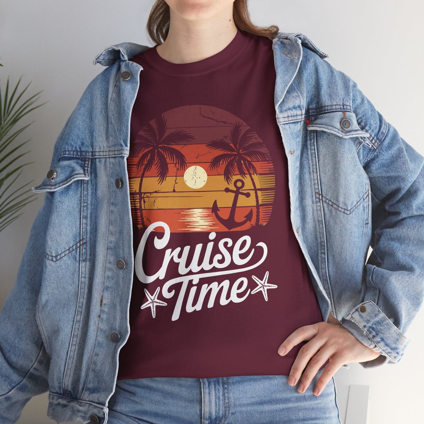 On Cruise Time Coconut Tree Graphic Summer Vacation Cruising T-shirt