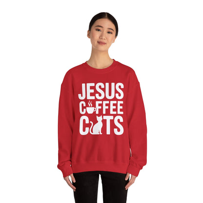 Christian Jesus, Coffee, Cats - Religous Cat Caffeine Lover Sweatshirt