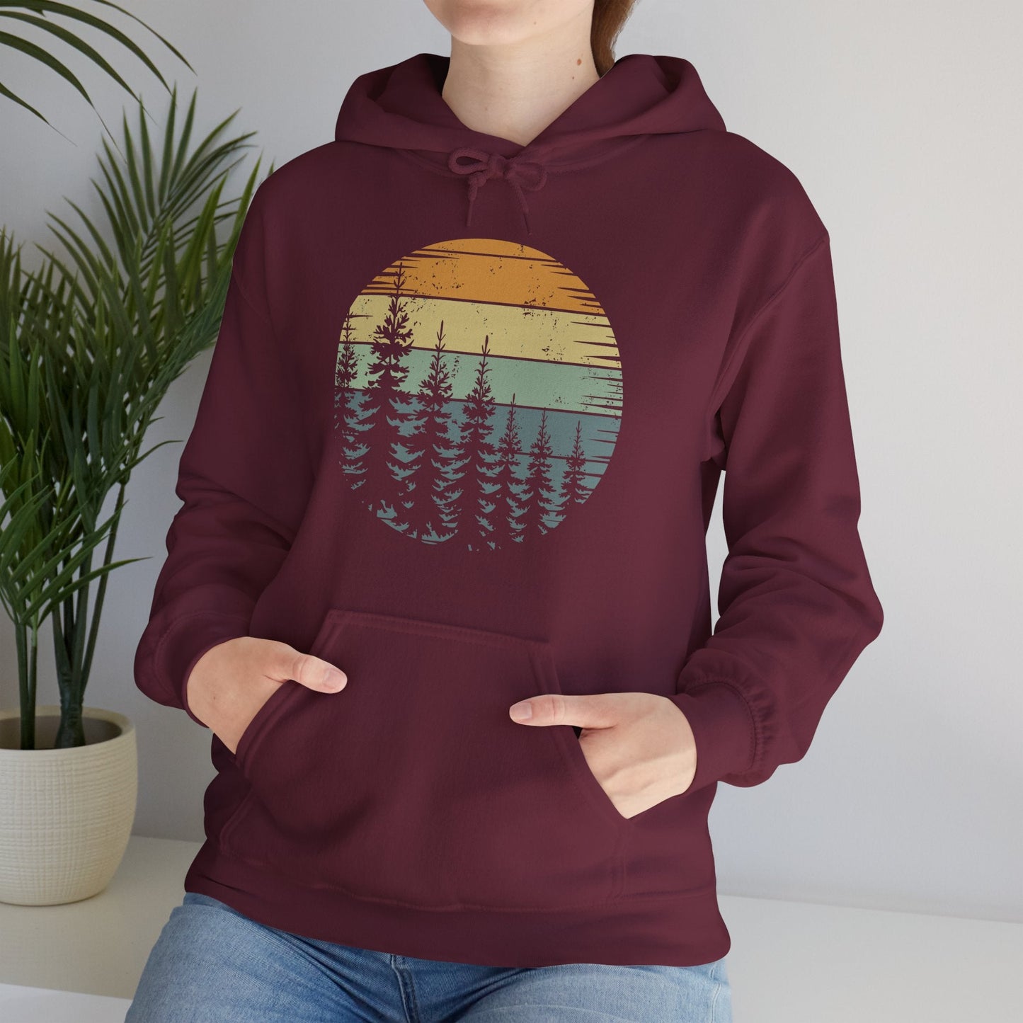 Retro Forest Trees Outdoors Nature Vintage Graphic Hoodie