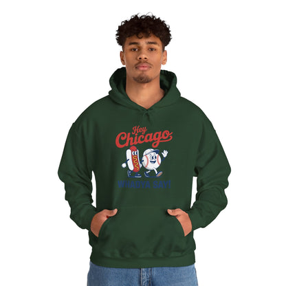 Hey Chicago Whadya Say Baseball and Hot Dog 4th of July Men Women Hoodie