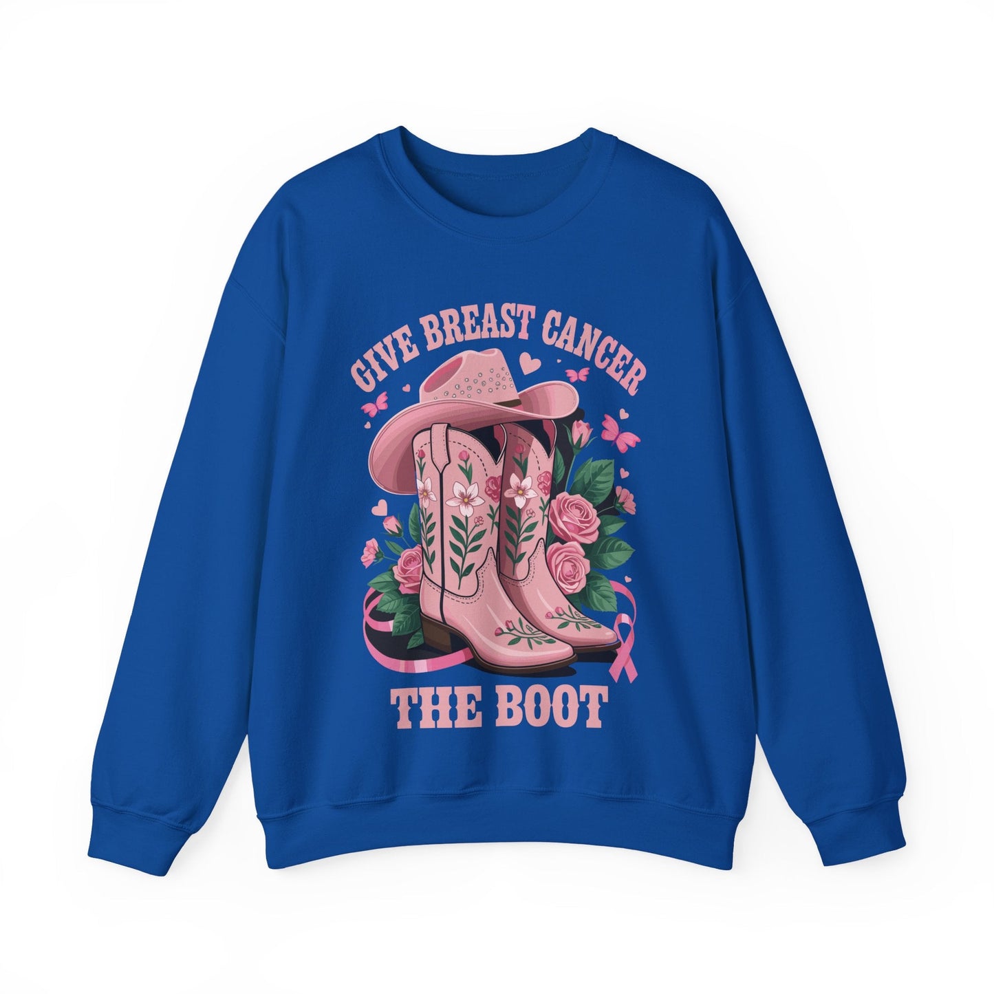 Give Breast Cancer The Boot Cowgirl Cancer Awareness Ribbon Sweatshirt