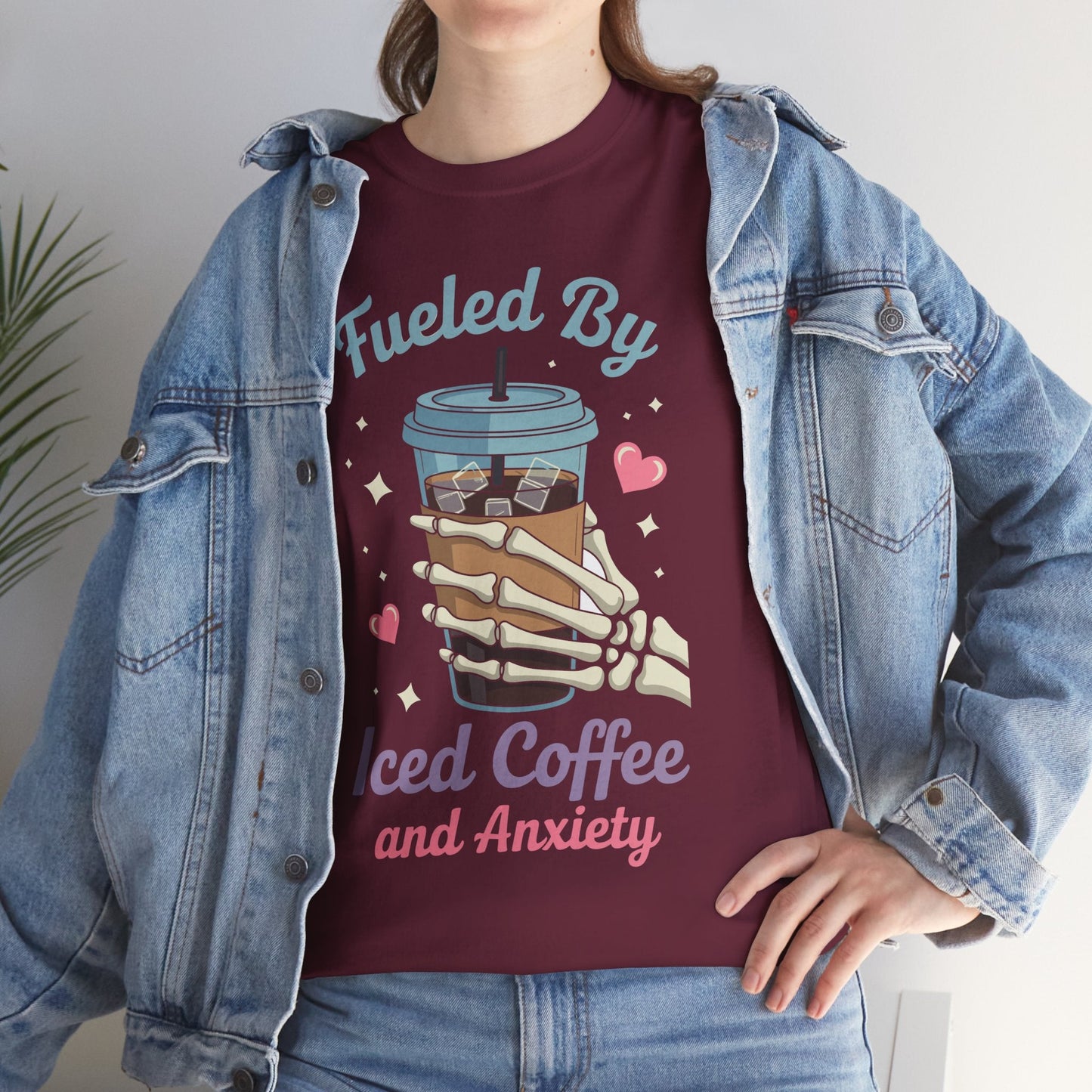 Fueled by Iced Coffee and Anxiety Funny Coffee Lover T-Shirt
