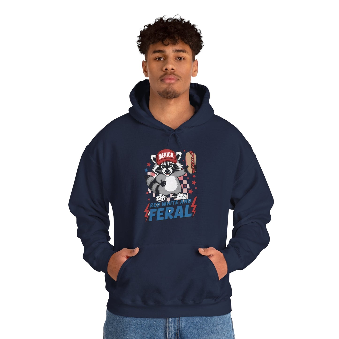 Red White And Feral Raccoon 4th of July Saying Meme Hoodie