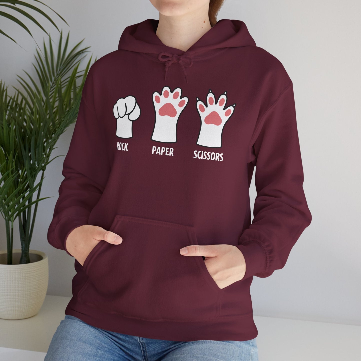 Funny  Introvert Cat Animal Rescue Rock Paper Scissors Cute Paw Cat Hoodie