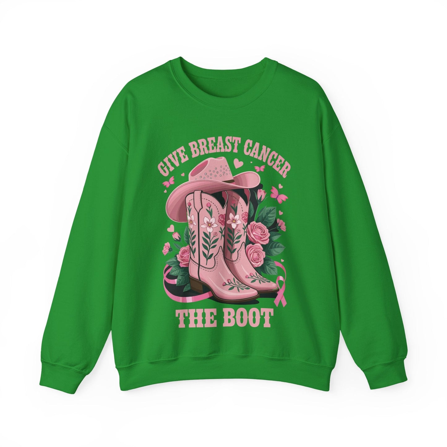 Give Breast Cancer The Boot Cowgirl Cancer Awareness Ribbon Sweatshirt
