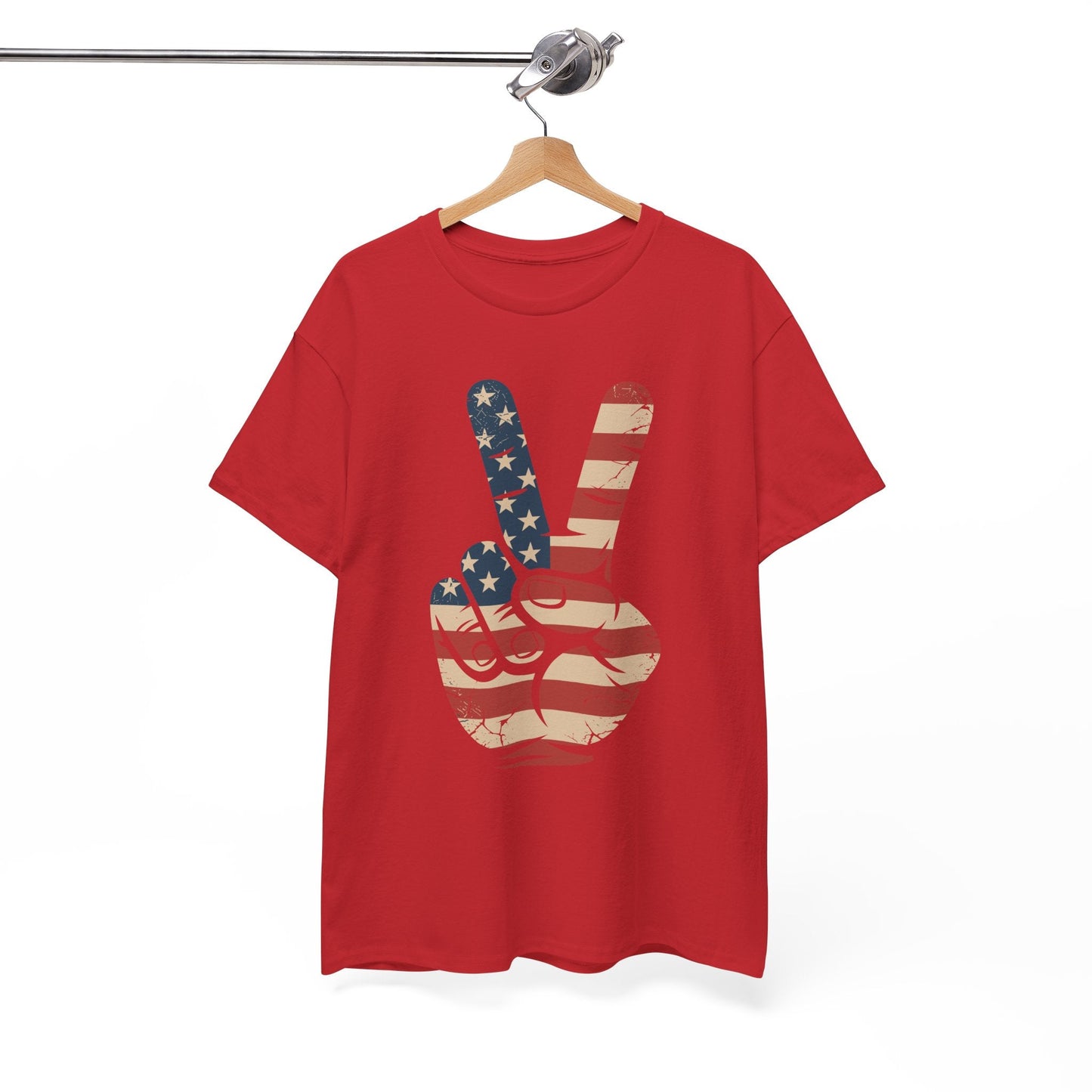 USA Flag Peace Sign Hand 4th of July Patriotic Men Boys T-Shirt