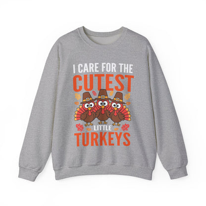 Care For Little Turkeys Nurse Fall Thanksgiving Scrub Top Sweatshirt