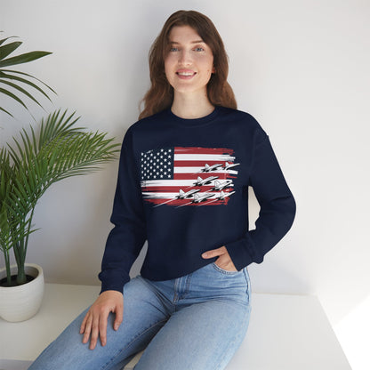 Patriotic Red White Blue USA Flag Fighter Jets 4th of July Sweatshirt