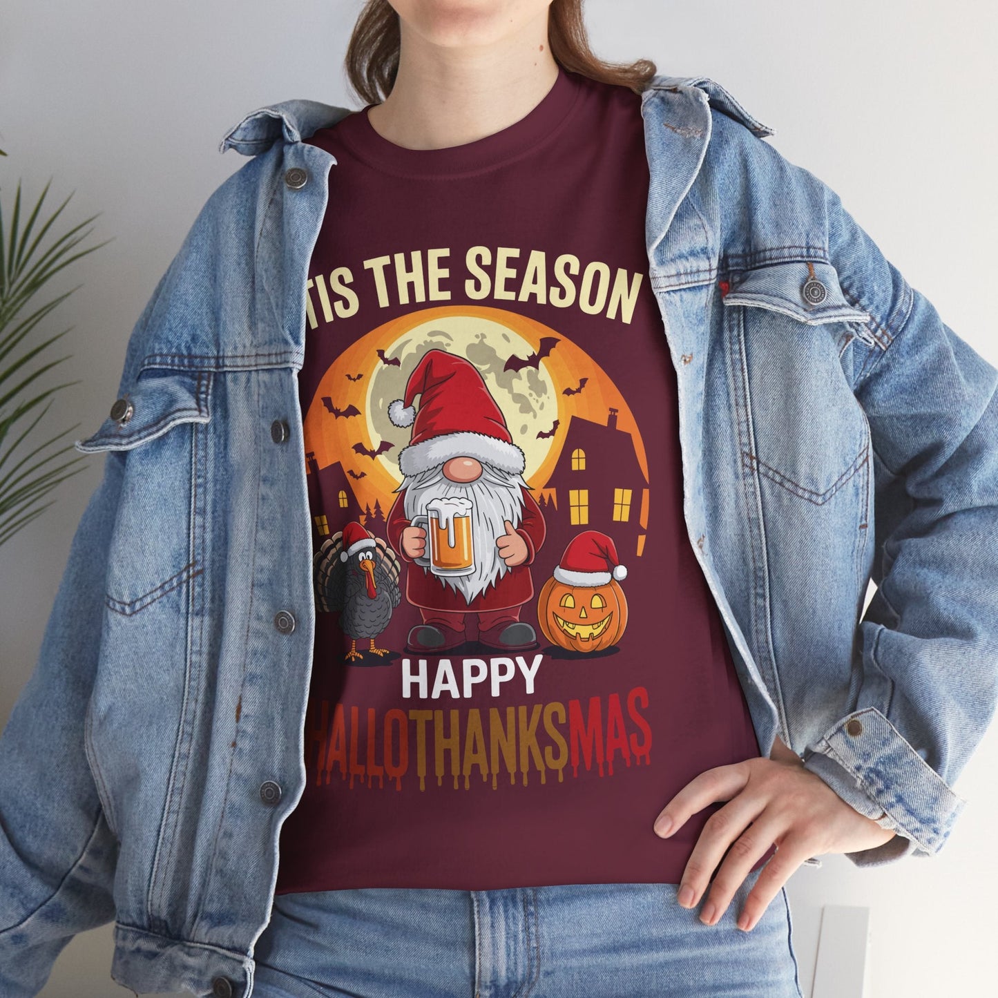 Happy Hallothanksmas Halloween Thanksgiving Merry Christmas T-Shirt