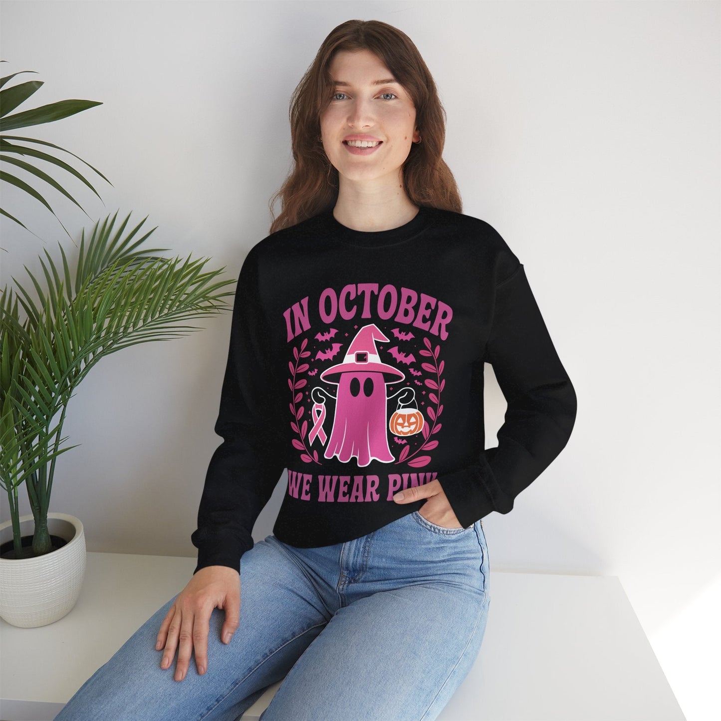 In October We Wear Pink Breast Cancer Awareness Halloween Sweatshirt