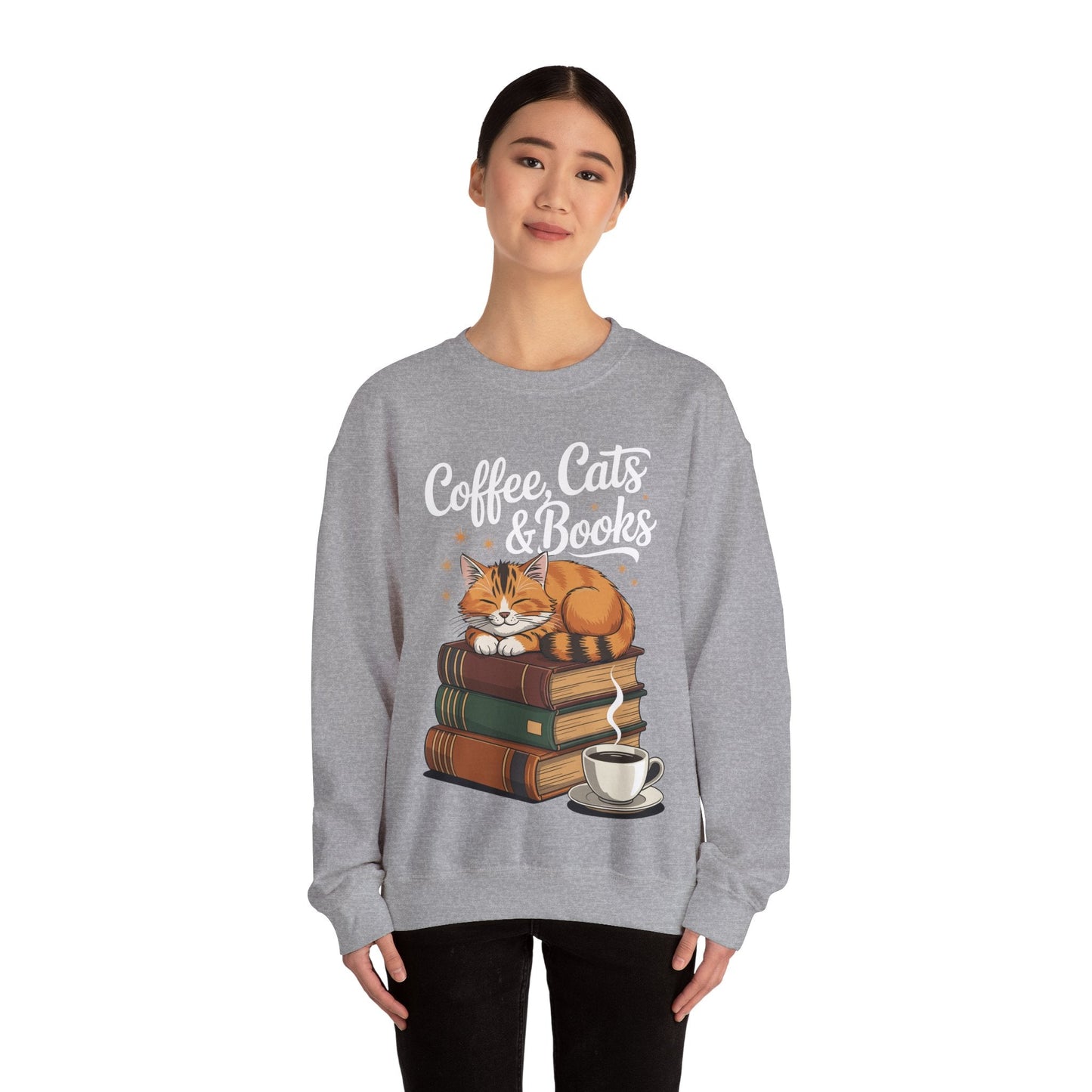 Coffee Cats & Books Lover, For Women & Girls, Funny Coffee Sweatshirt