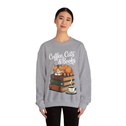Coffee Cats & Books Lover, For Women & Girls, Funny Coffee Sweatshirt
