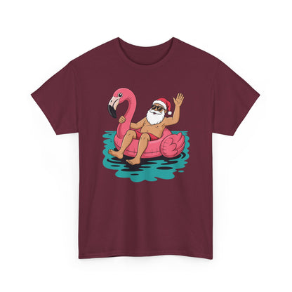 Santa Flamingo Floatie Funny Christmas In July Summer Xmas T-Shirt