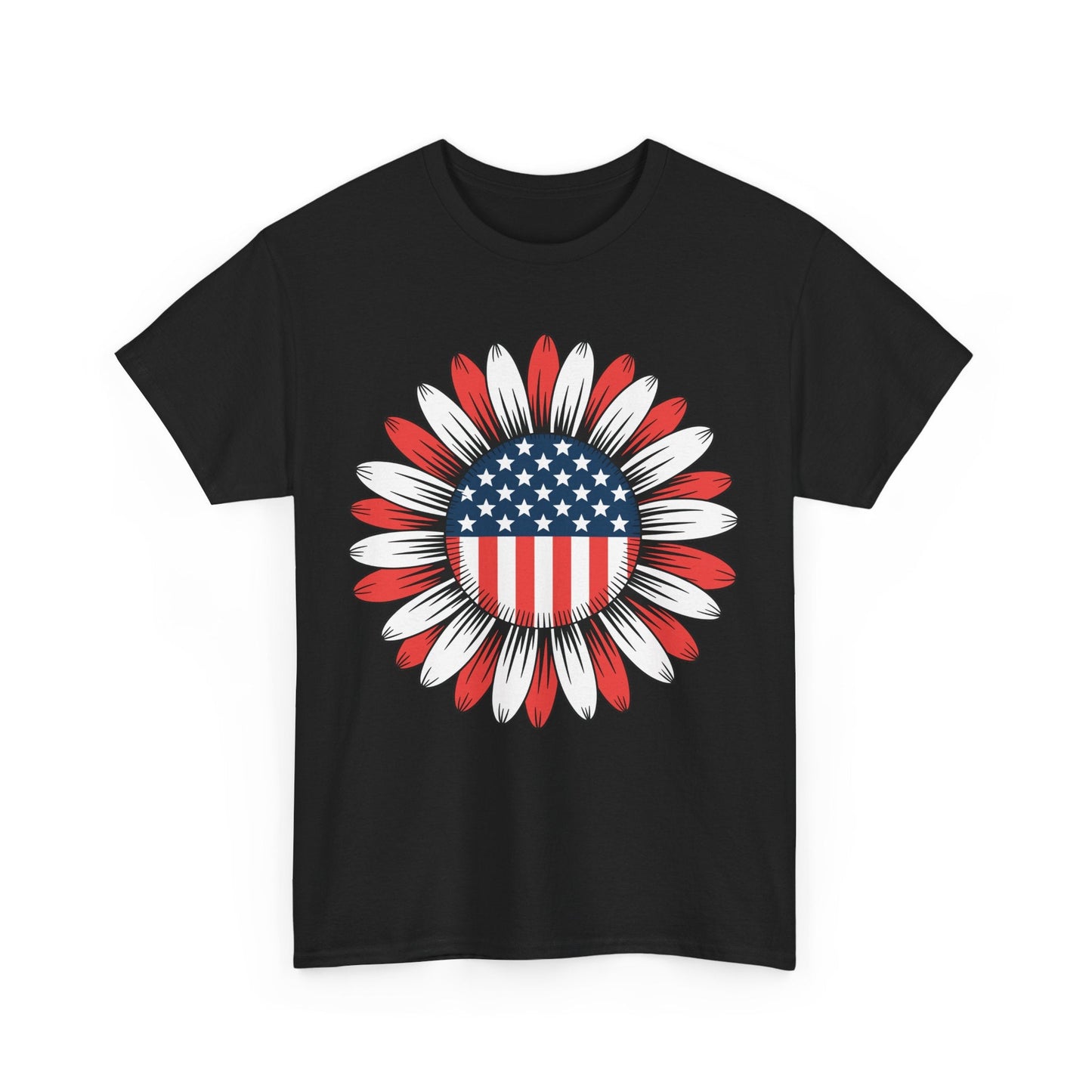 Sunflower American Flag 4th of July Women Men Merica USA T-Shirt