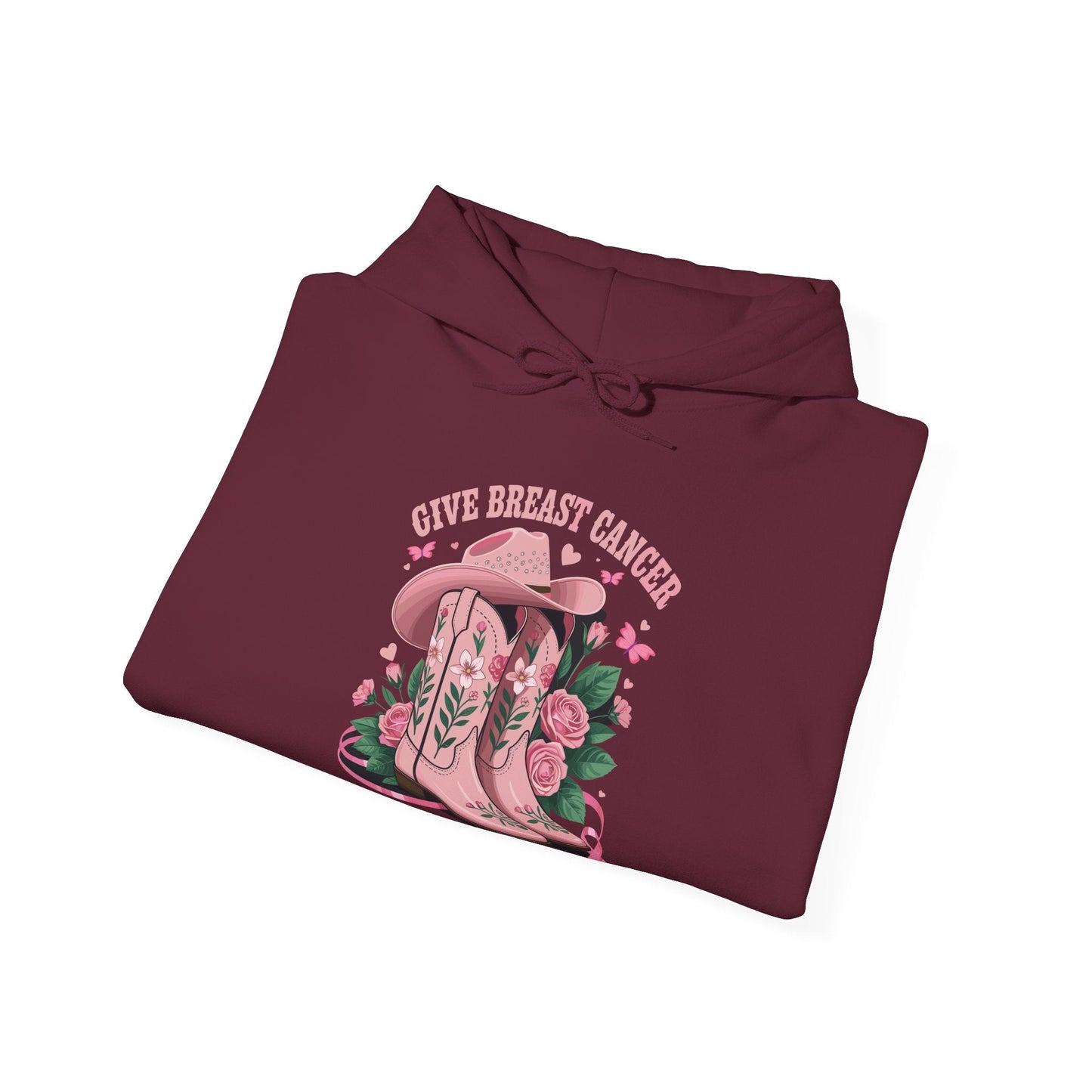 Give Breast Cancer The Boot Cowgirl Cancer Awareness Ribbon Hoodie