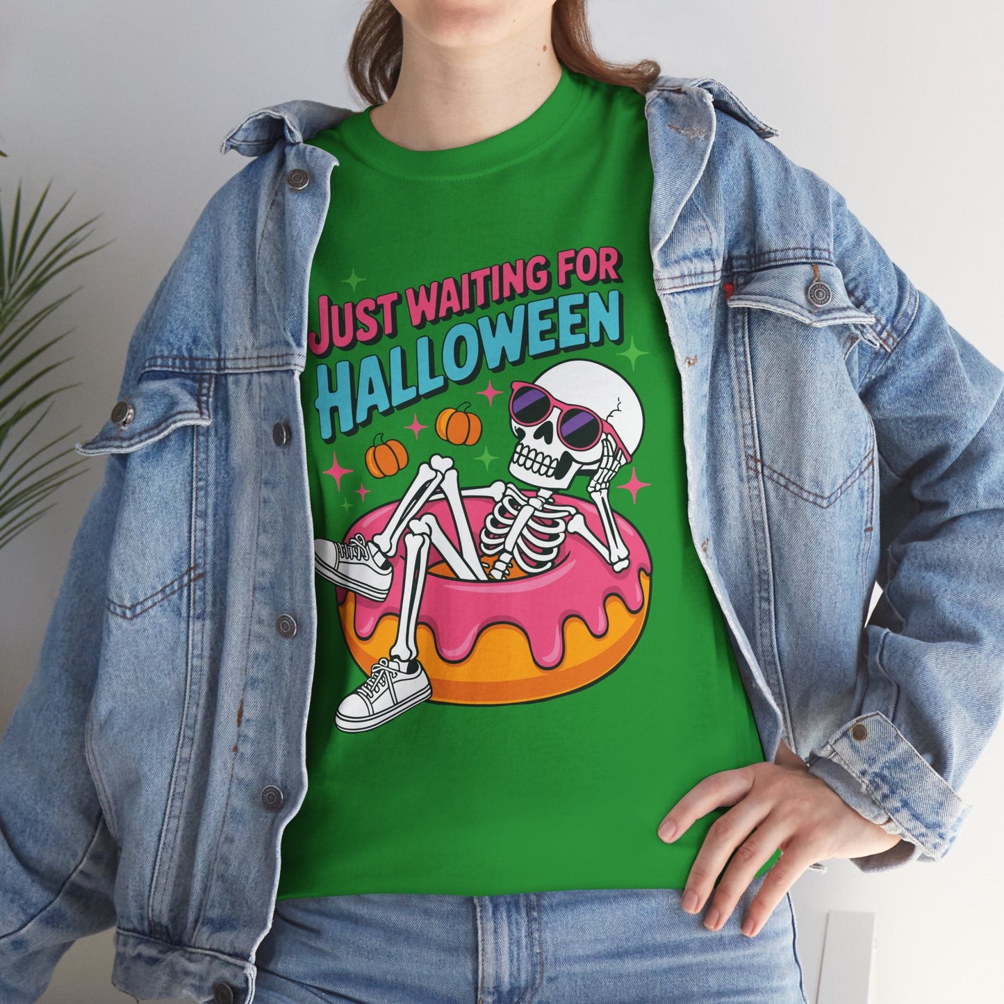 Just Waiting For Halloween Skeleton Donut Summerween Vibes T-Shirt