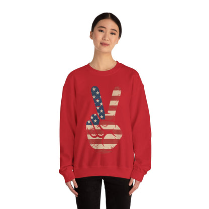 USA Flag Peace Sign Hand 4th of July Patriotic Men Boys Sweatshirt